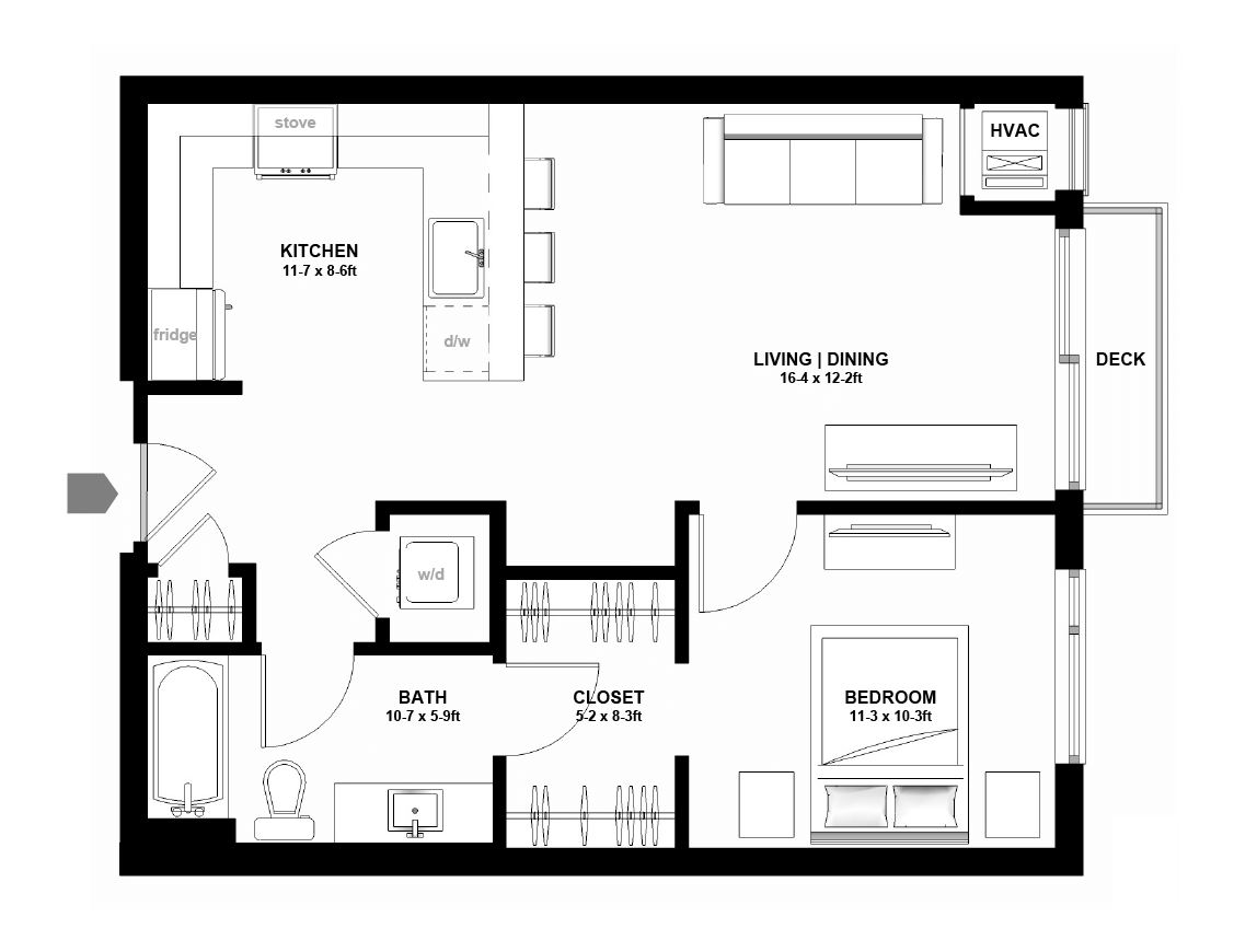 Variant Apartments Minneapolis 1 Bedroom Apartment Floor Plan